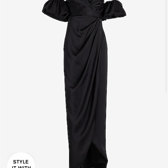 Satin Strapless Removable Puff
Sleeves Side Slit Midi Sheath Dress - Picture 5 of 7